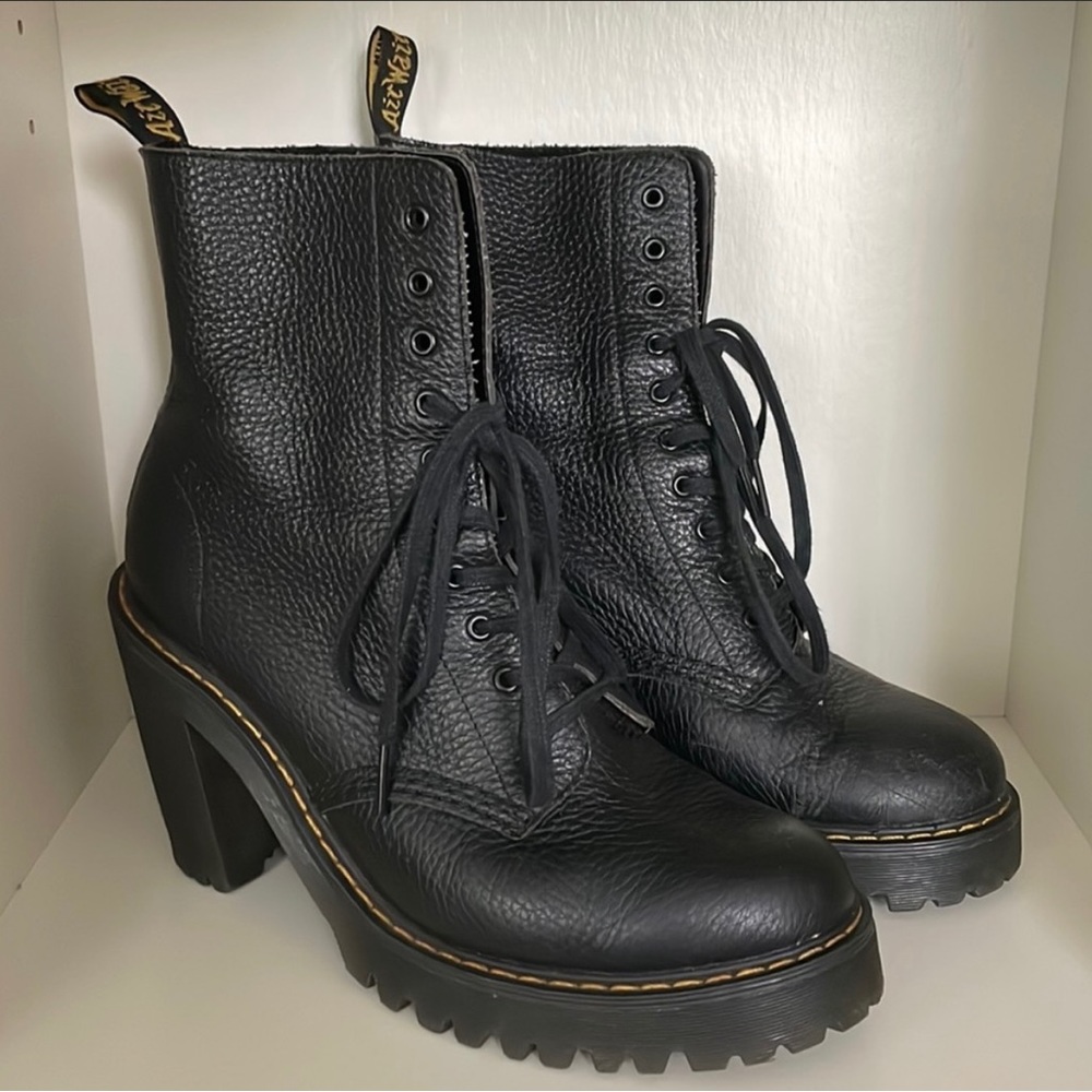 Dr. Martens Kendra Pebble Leather Heeled Laced Up Combat Boot
